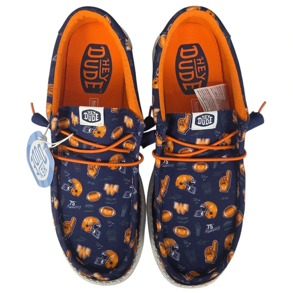 Hey Dude Wally Whataburger Mens 10 Blue Orange Slip On Casual Shoes Texas NWT
